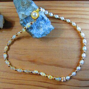 Freshwater Pearl and Millefiori Half and Half Necklace